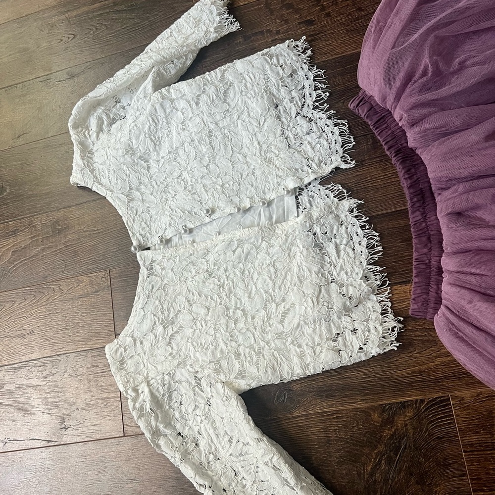 White Lace Top and Purple Tulle Skirt Set - Picture 3 of 3